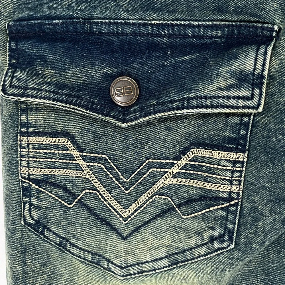 Benjamin Black Mens Jeans 38x32 Acid Wash Distressed‎ Moto Denim Flap Pocket
